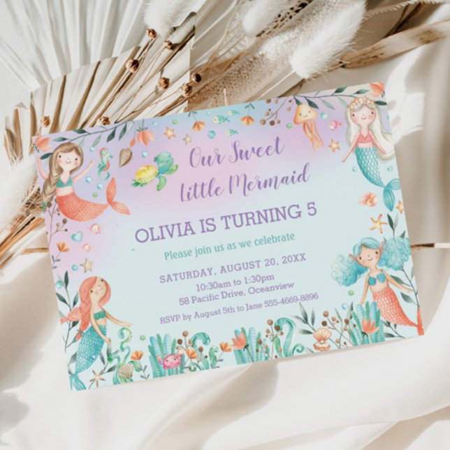 Convites Noivado de Sereia Bonita sob o Partido da Piscina  (Criador carregado)