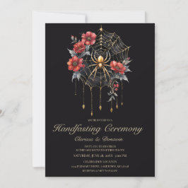 Convites Noivado de Teia Floral Aranha em Dourado Gótico e 