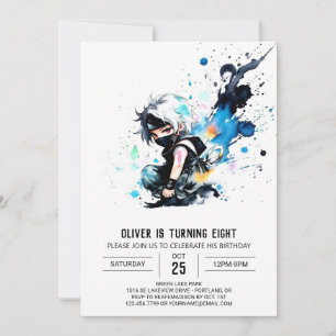 Convites Noivado Digital Cute Ninja Boy Whimsic