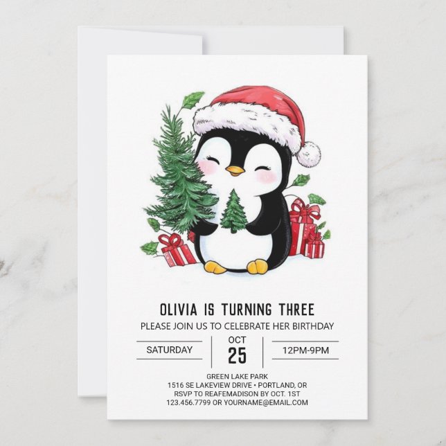 Convites Noivado Digital Snowflake Penguin (Frente)