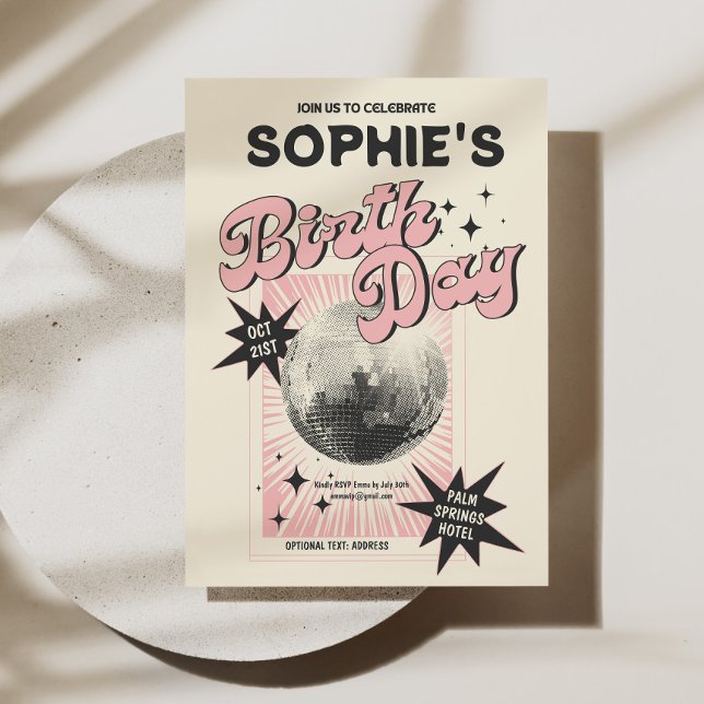 Convites Noivado do Disco Retroativo (Retro Disco Birthday Invitation)