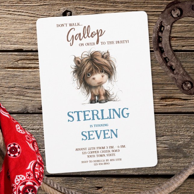 Convites Noivado do Menino Marrom Azul Pôneo, Cura-d-água C (Criador carregado)