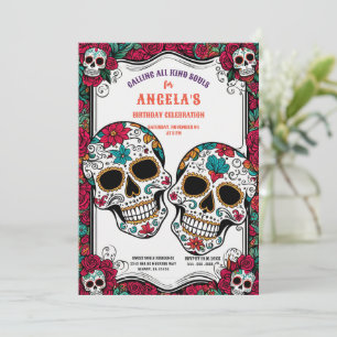 Convites Noivado dos Skulls Retro Sugar Día de Los Muertos