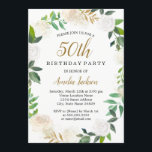 Convites Noivado Dourado de Lâmpada de Água 50º<br><div class="desc">Bonito pincel,  cinza e cor d'água floral dourada por Aniversário Convite.</div>