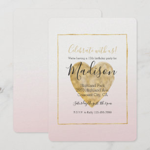 Convites Noivado Dourado de Ombre Rosa Esmagado