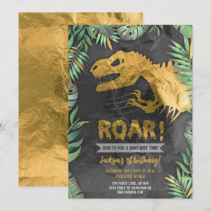 Convites Noivado Dourado do Dinossaur Roar