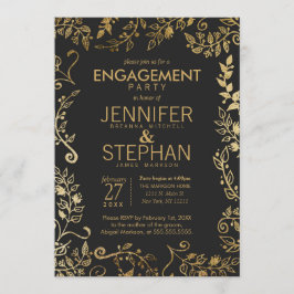 Convites Noivado Dourado Elegante Preto e Amarelo