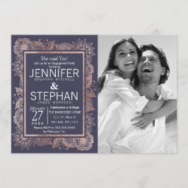 Convites Noivado Dourado Floral e Marinho Azul