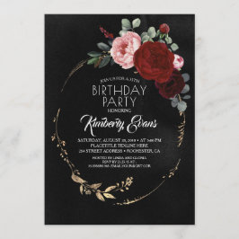 Convites Noivado Dourado Floral Moderno Vermelho e Borgonha