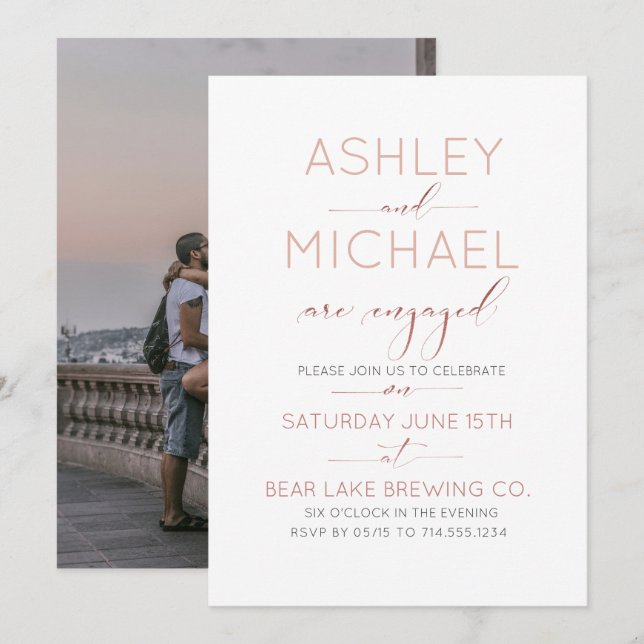 Convites NOIVADO Dourado Rosa DA TIPOGRAFIA DE CALLIGRAPHY (Frente/Verso)