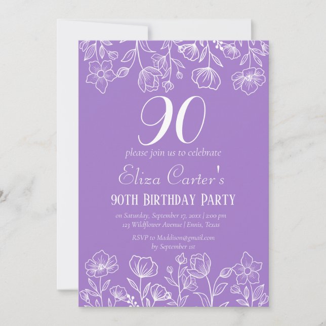 Convites Noivado Elegante Floral do 90 Roxo (Frente)
