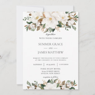 Convites Noivado Elegante Ivory Magnolia Floral Greenery