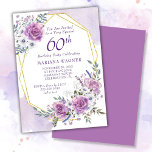 Convites Noivado Elegante Purple Watercolor Floral 60º<br><div class="desc">Elegante Watercolor Purple Floral 60º Convite de aniversário com estrutura dourada em rosas e flores bonito roxas e lavandas.</div>