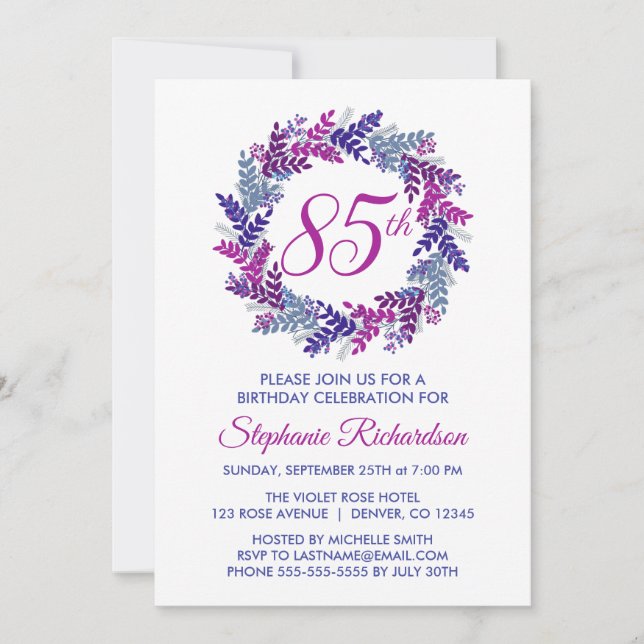 Convites Noivado Elegante rosa e roxo 85 (Frente)