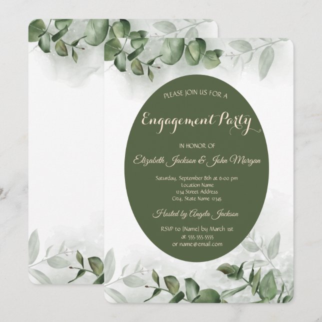 Convites Noivado Eucalyptus Greenery Boho Watercolor (Frente/Verso)