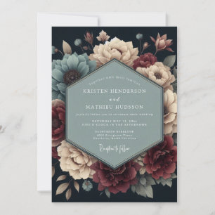 Convites Noivado Flor de Bloom Somber Burgundy Slate