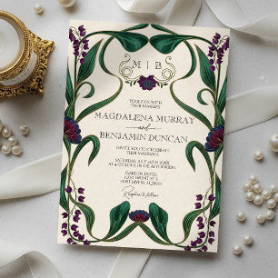 Convites Noivado Floral Art Nouveau em Tons de Joia