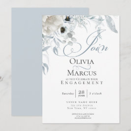 Convites Noivado Floral Azul Chic Dusty