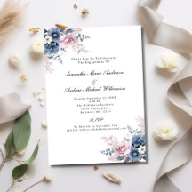 Noivado Floral Botânico em Azul Empoeirado e Rosa 