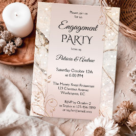 Convites Noivado Floral Cor-de-rosa-Blush Chic Marble