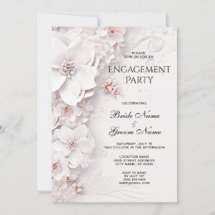 Convites Noivado Floral Cor-de-Rosa-Cinza Ivory