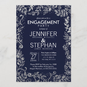 Convites Noivado floral do brilho da prata elegante dos