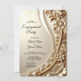 Convites Noivado Floral Dourado Elegante Ornado