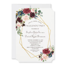 Noivado Floral Dourado Geométrico Burgundy