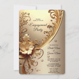 Convites Noivado Floral Dourado Ornamentado