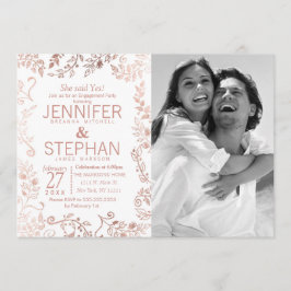 Convites Noivado Floral Dourado Rosa Branca Elegante