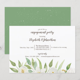 Convites Noivado Floral Elegante Branco e Verde de Aquarela