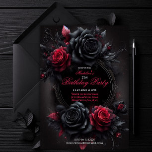 Convites Noivado Floral Gótico Vermelho e Negro