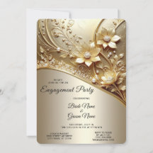 Noivado Floral Ouro Moderno Ornamentado com Pérola