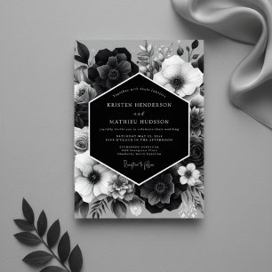 Convites Noivado Floral Preto Noturno