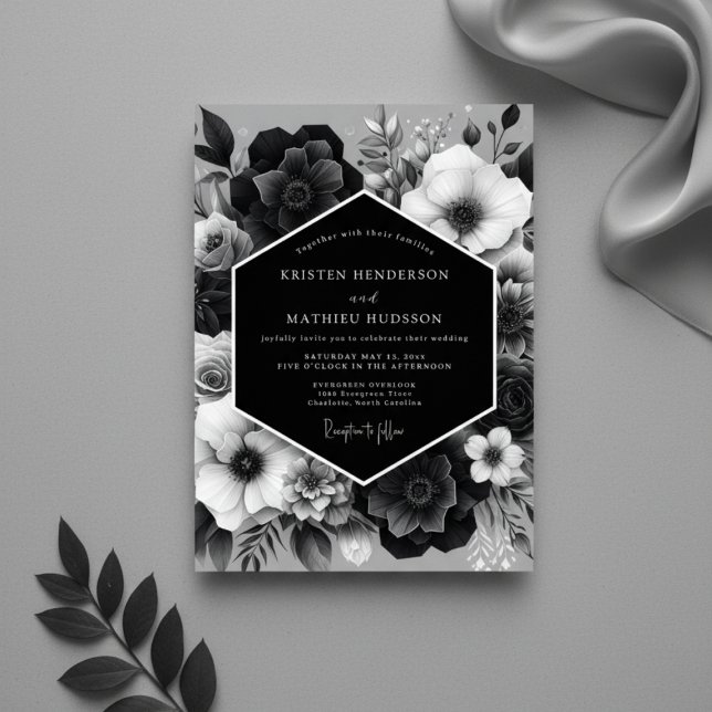 Convites Noivado Floral Preto Noturno (Criador carregado)