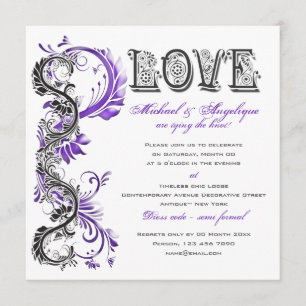 Convites Noivado floral preto roxo do redemoinho