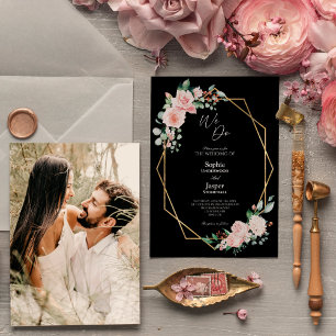 Convites Noivado Floral Preto Simples Nós Fazemos Foto Casa