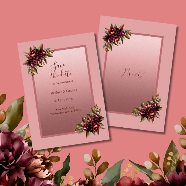 Convites Noivado Floral Rosa Dourado Salve a Data (Criador carregado)