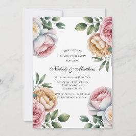 Convites Noivado Floral Rosa e Bege