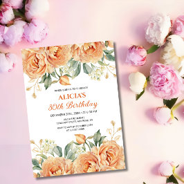 Convites Noivado Floral Russo de Peonia Laranja Dourada
