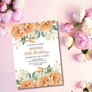 Convites Noivado Floral Russo de Peonia Laranja Dourada