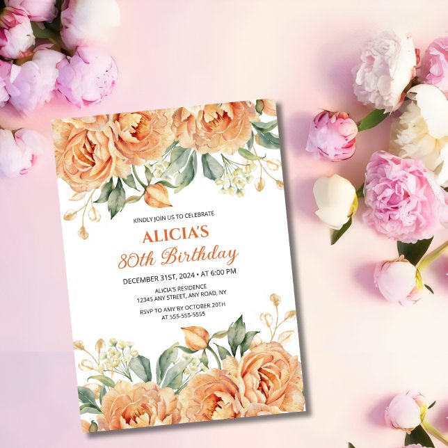 Convites Noivado Floral Russo de Peonia Laranja Dourada (Criador carregado)