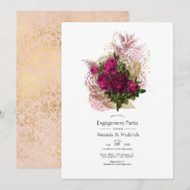 Convites Noivado Floral Shabby Dourado Rosa Velho Burgundy 