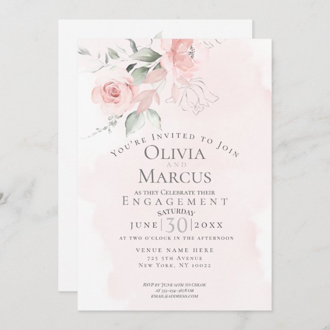 Convites NOIVADO | Flores De Lâmpada De Água (Frente/Verso)