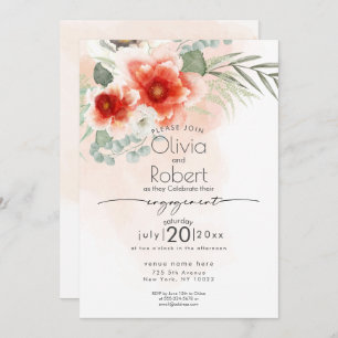 Convites NOIVADO Flores e folhagem de aquarelas