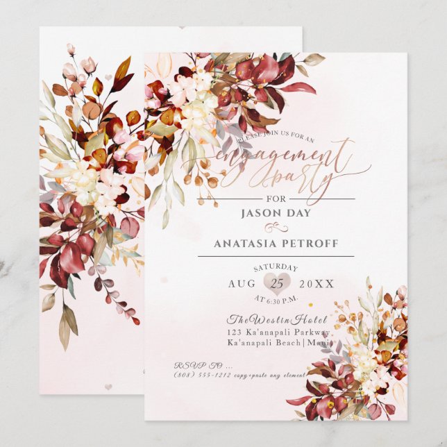 Convites Noivado Foliar Fall Rust Laranja Eucalyptus (Frente/Verso)