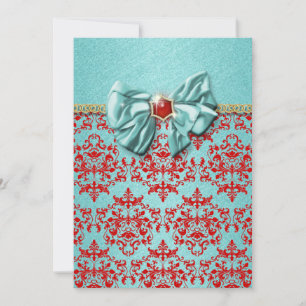 Convites Noivado formal de Aqua red damask