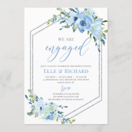 Convites Noivado geométrico azul-prateado