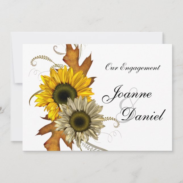 Convites Noivado Invite Floral de Girassol Amarelo Branco (Frente)
