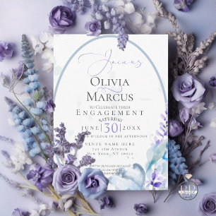Convites NOIVADO Lavanda de aquarela - Azul empoeirado